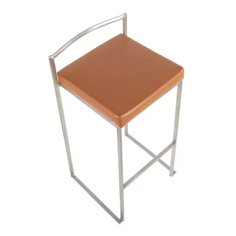 Sgabelli da bar LumiSource Fuji Stacker, set da 3, acciaio inossidabile/PU color cammello