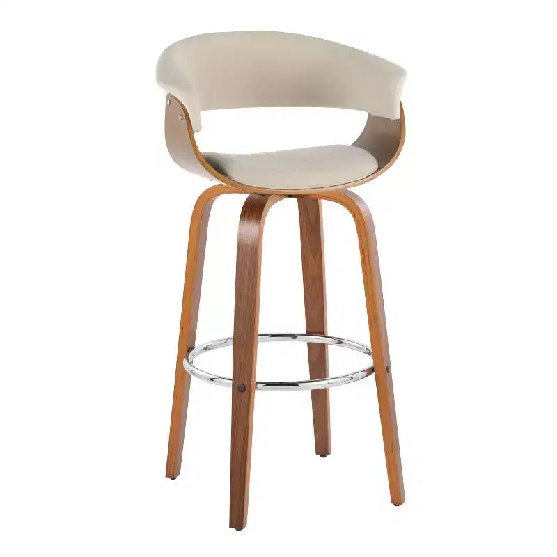 LumiSource Set di 2 sgabelli da bar vintage moderni Noce/Cromo/Crema: Sedie girevoli imbottite con poggiapiedi