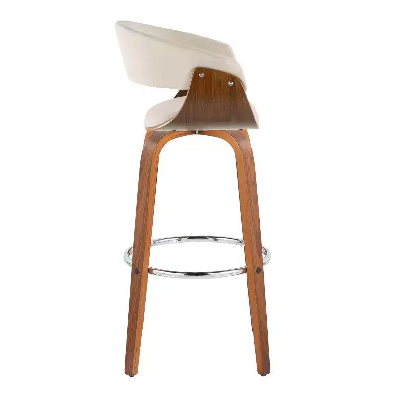 LumiSource Set di 2 sgabelli da bar vintage moderni Noce/Cromo/Crema: Sedie girevoli imbottite con poggiapiedi