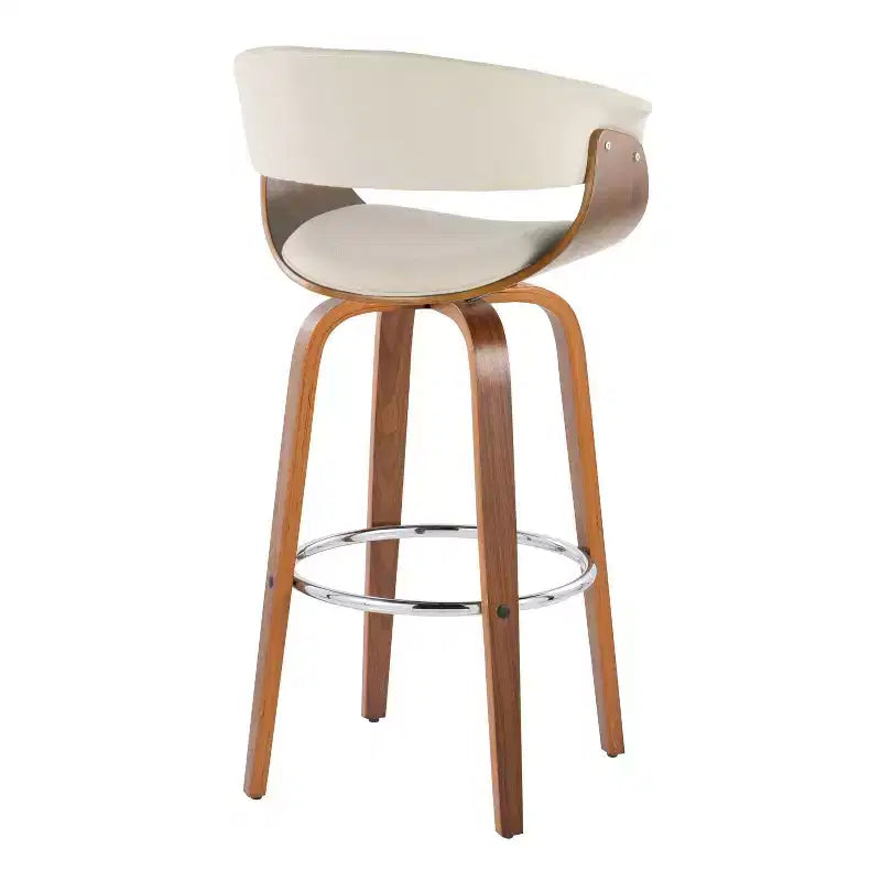 LumiSource Set di 2 sgabelli da bar vintage moderni Noce/Cromo/Crema: Sedie girevoli imbottite con poggiapiedi