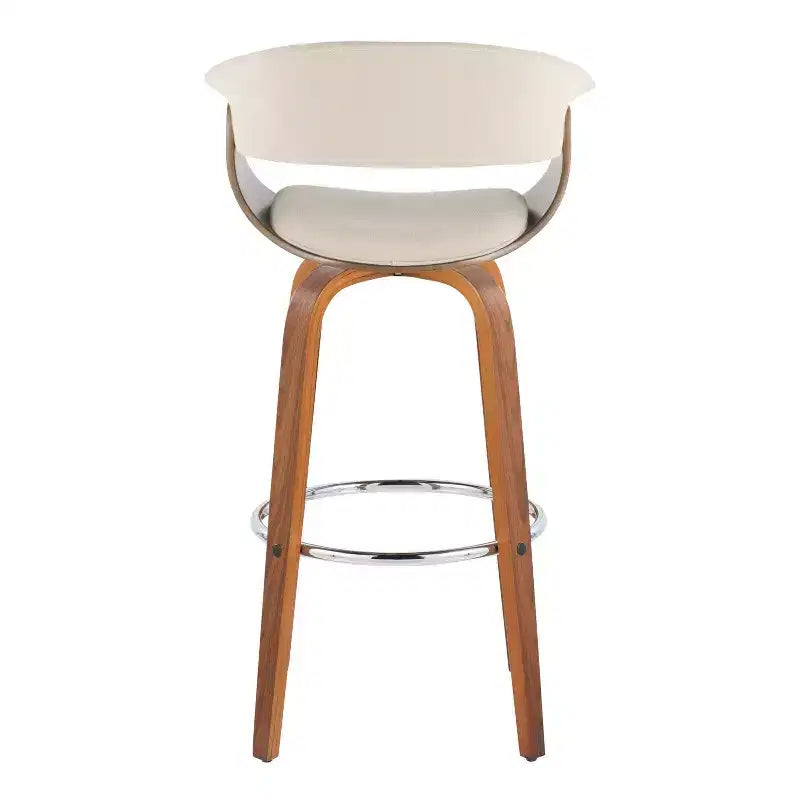 LumiSource Set di 2 sgabelli da bar vintage moderni Noce/Cromo/Crema: Sedie girevoli imbottite con poggiapiedi