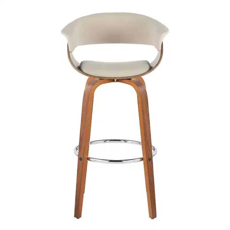 LumiSource Set di 2 sgabelli da bar vintage moderni Noce/Cromo/Crema: Sedie girevoli imbottite con poggiapiedi