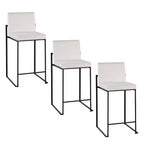LumiSource Set of 3 Fuji High Back Counter Height Barstools Black Steel/White Velvet