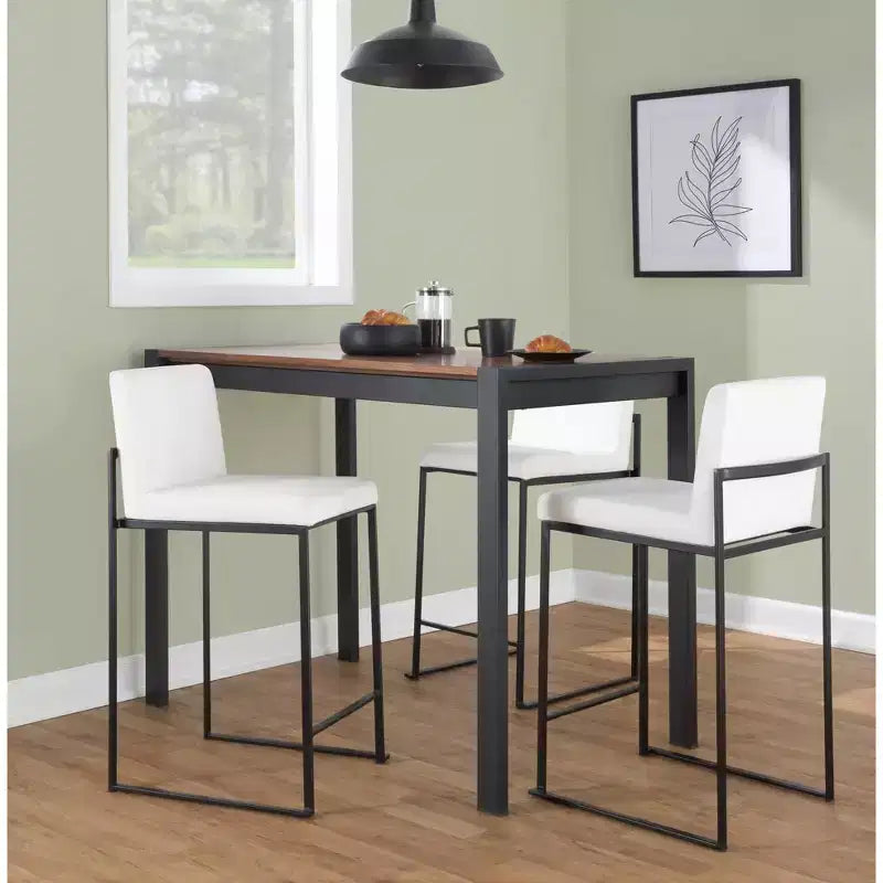 LumiSource Set di 3 Sgabelli da Bar Fuji con Schienale Alto per Bancone, Acciaio Nero/Velluto Bianco