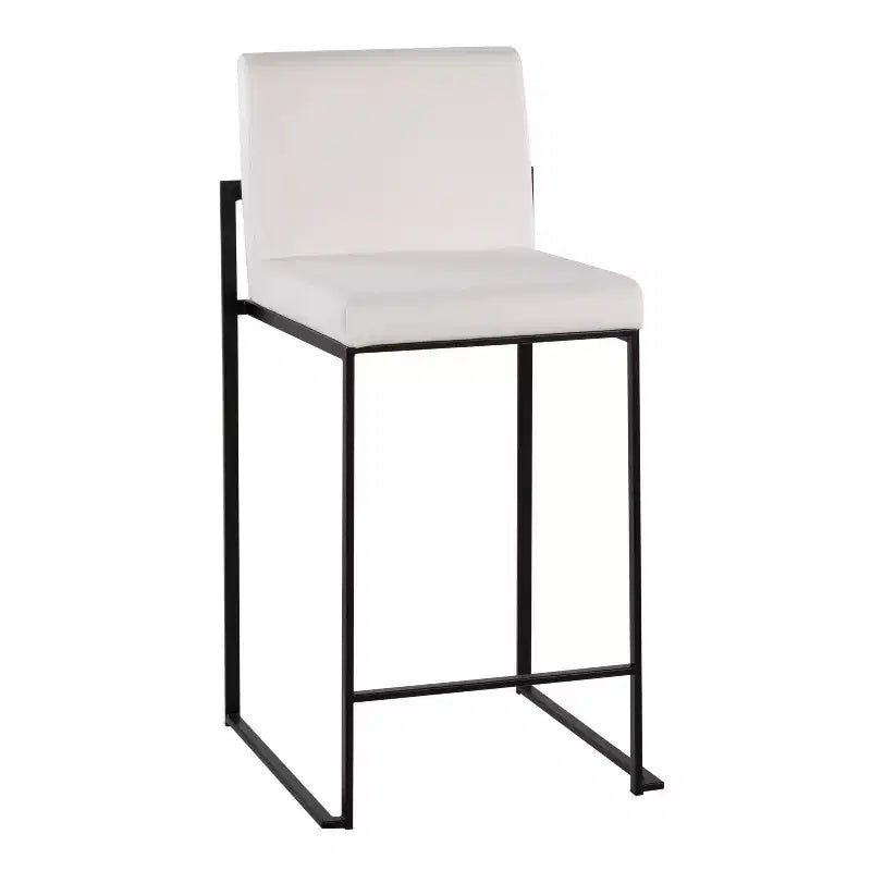 LumiSource Set di 3 Sgabelli da Bar Fuji con Schienale Alto per Bancone, Acciaio Nero/Velluto Bianco