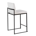 LumiSource Set di 3 Sgabelli da Bar Fuji con Schienale Alto per Bancone, Acciaio Nero/Velluto Bianco