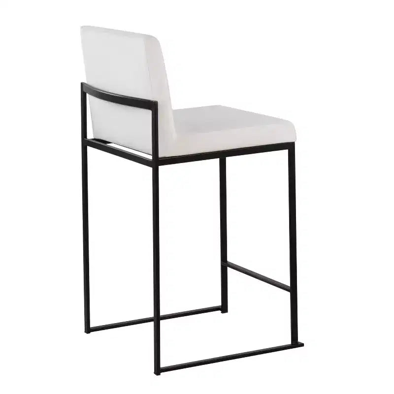 LumiSource Set di 3 Sgabelli da Bar Fuji con Schienale Alto per Bancone, Acciaio Nero/Velluto Bianco