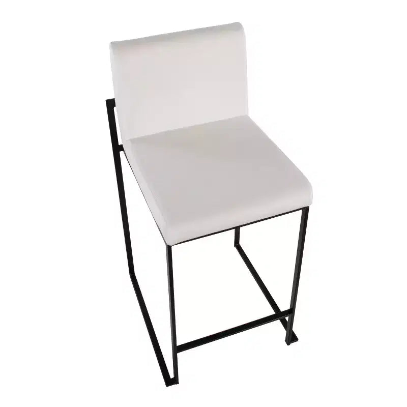 LumiSource Set di 3 Sgabelli da Bar Fuji con Schienale Alto per Bancone, Acciaio Nero/Velluto Bianco