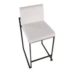 LumiSource Set di 3 Sgabelli da Bar Fuji con Schienale Alto per Bancone, Acciaio Nero/Velluto Bianco
