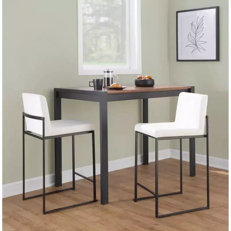 LumiSource Set di 3 Sgabelli da Bar Fuji con Schienale Alto per Bancone, Acciaio Nero/Velluto Bianco