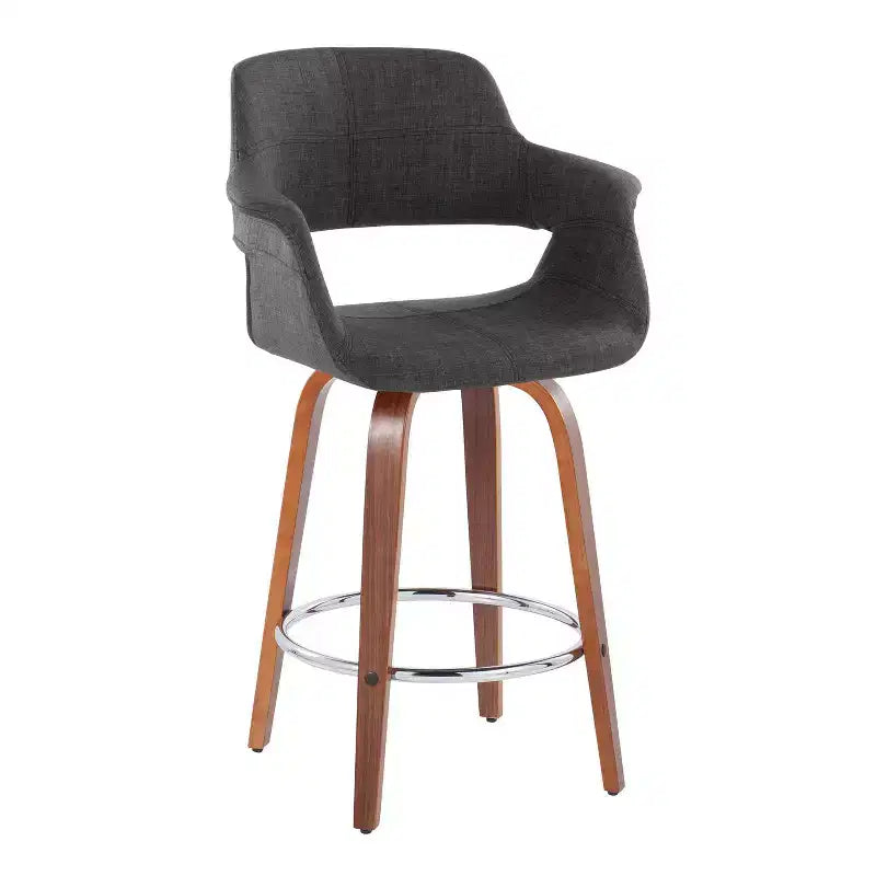 Set di 2 sgabelli da bar vintage Flair, altezza bancone, noce/cromo/carbone - LumiSource: Imbottiti, girevoli, gambe in legno, portata 113 kg