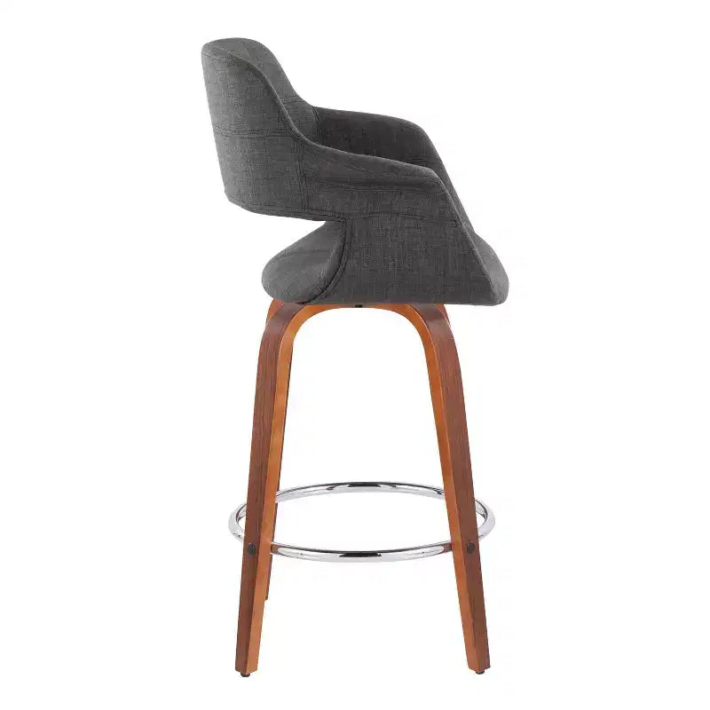 Set di 2 sgabelli da bar vintage Flair, altezza bancone, noce/cromo/carbone - LumiSource: Imbottiti, girevoli, gambe in legno, portata 113 kg