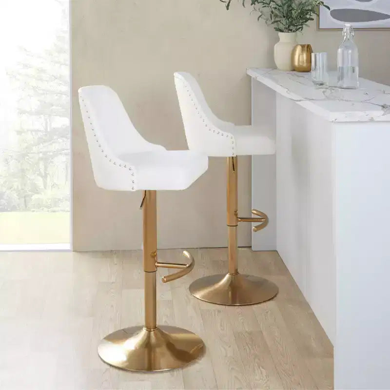 LumiSource Set di 2 sgabelli da bar Marcel borchiati Oro/PU Bianco