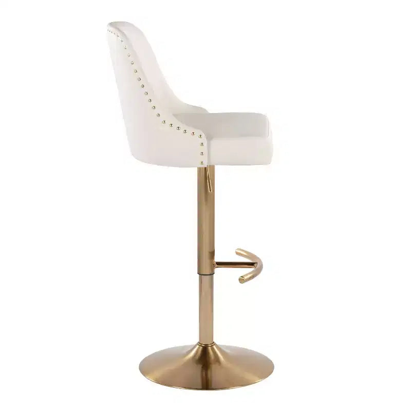LumiSource Set di 2 sgabelli da bar Marcel borchiati Oro/PU Bianco
