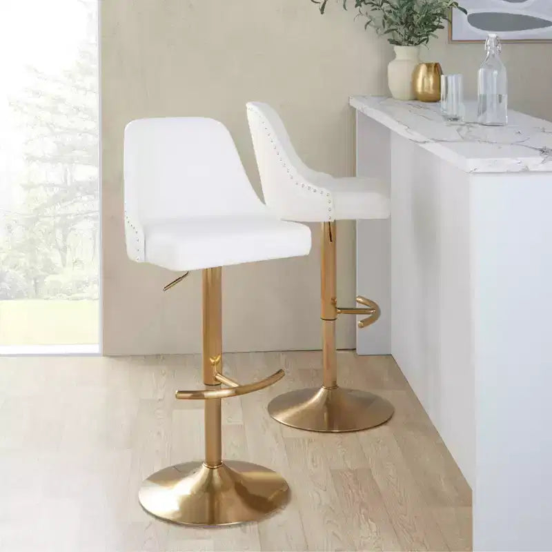 LumiSource Set di 2 sgabelli da bar Marcel borchiati Oro/PU Bianco