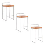 LumiSource Set of 3 Fuji Stacker Counter Height Barstools Stainless Steel/Camel