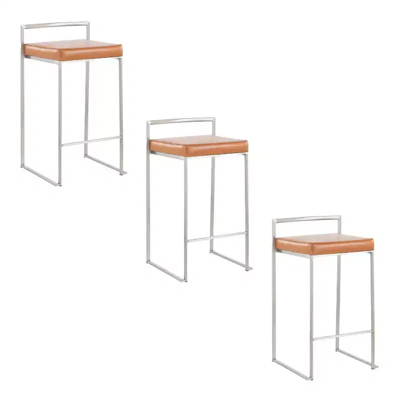 LumiSource Set of 3 Fuji Stacker Counter Height Barstools Stainless Steel/Camel