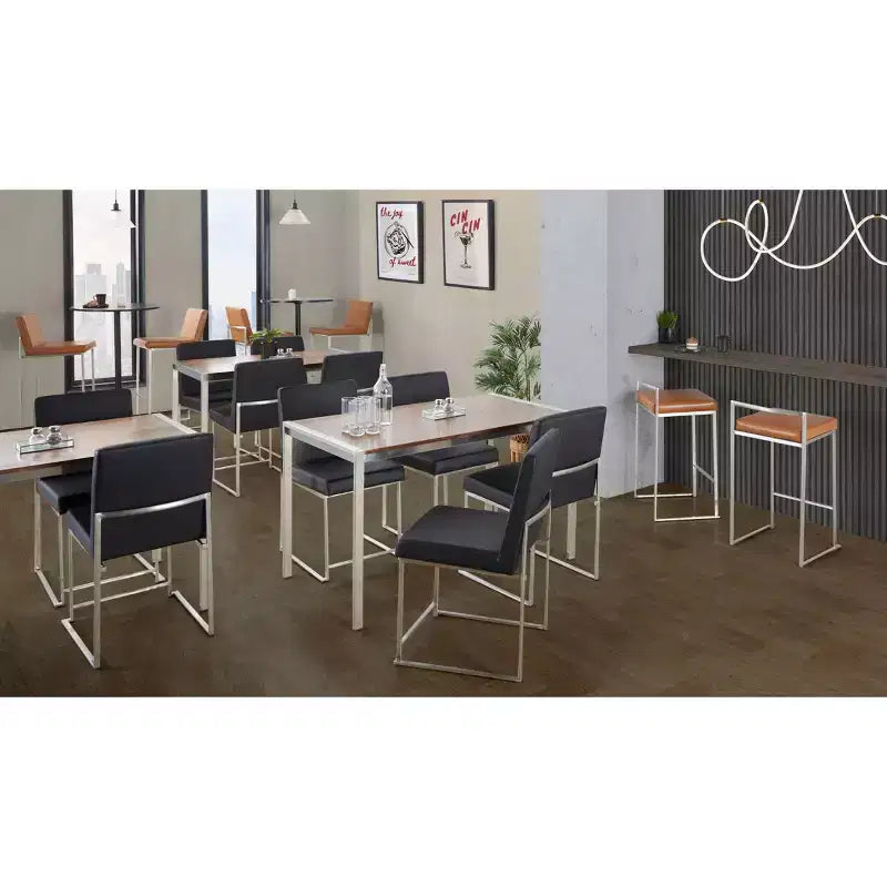 LumiSource Set di 3 sgabelli da bar Fuji impilabili altezza bancone acciaio inossidabile/cammello