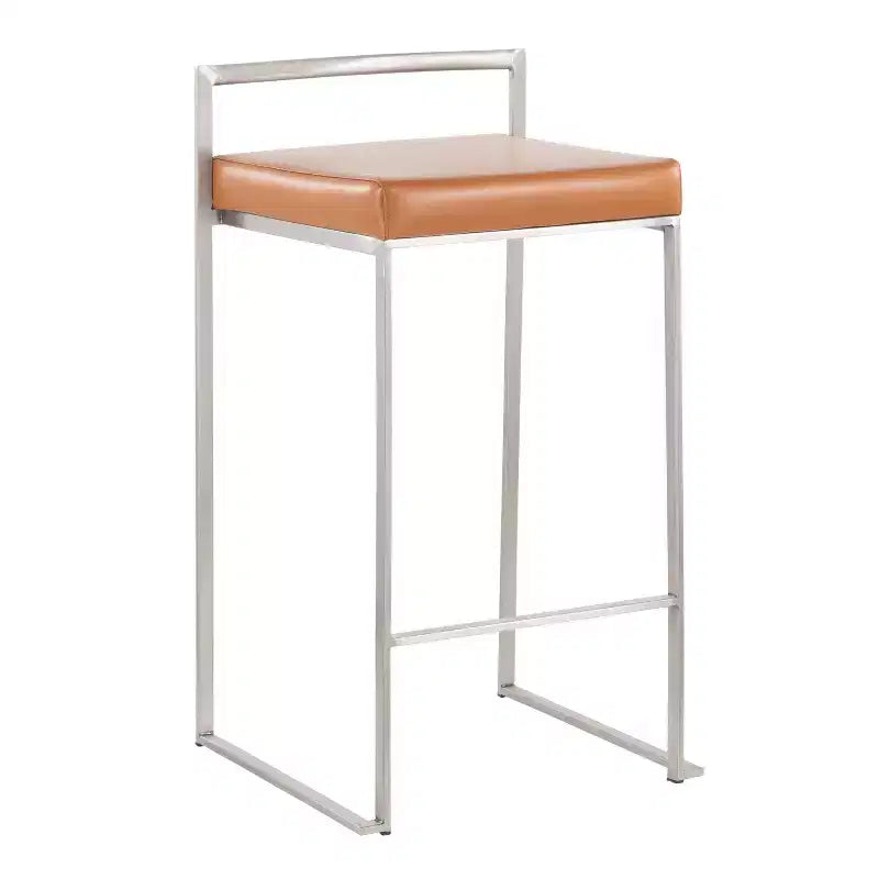 LumiSource Set di 3 sgabelli da bar Fuji impilabili altezza bancone acciaio inossidabile/cammello