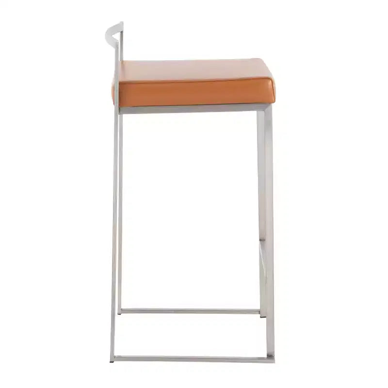 LumiSource Set di 3 sgabelli da bar Fuji impilabili altezza bancone acciaio inossidabile/cammello