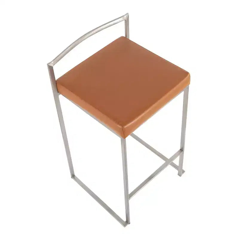 LumiSource Set di 3 sgabelli da bar Fuji impilabili altezza bancone acciaio inossidabile/cammello