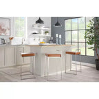 LumiSource Set di 3 sgabelli da bar Fuji impilabili altezza bancone acciaio inossidabile/cammello