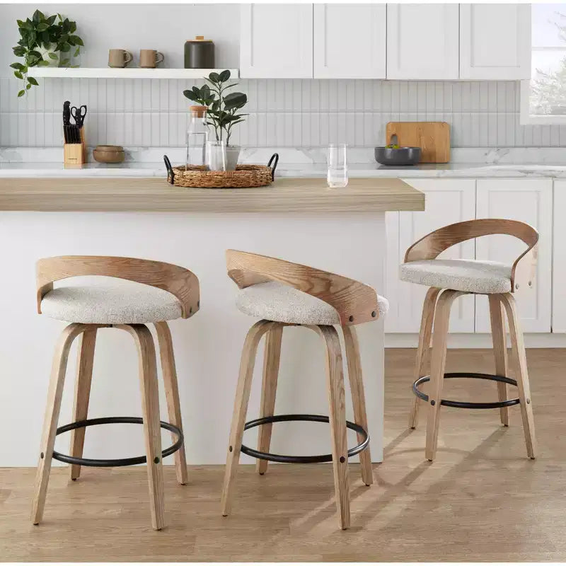 LumiSource Set di 2 Sgabelli da Bar Altezza Bancone Grotto Legno Bianco Laccato/Avena