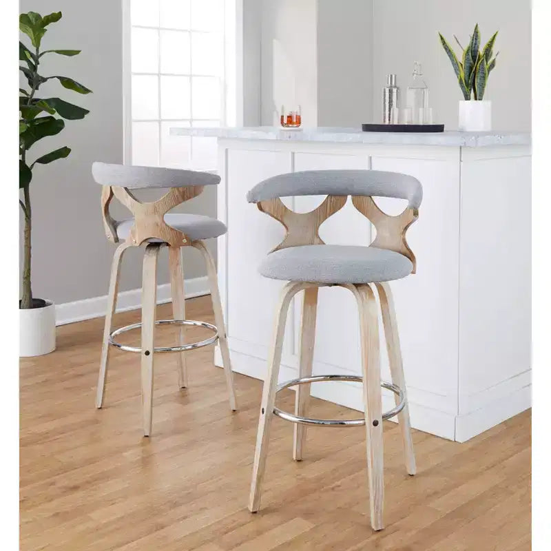 Set di 2 sgabelli da bar Gardenia bianco anticato/grigio chiaro - LumiSource: imbottiti, girevoli, con imbottitura in schiuma, design contemporaneo