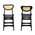 Baxton Studio Hesper Wood and Rattan 2pc Counter Height Barstool Set Dark Brown/Light Brown: 24" Fixed Seat, Rubberwood Frame