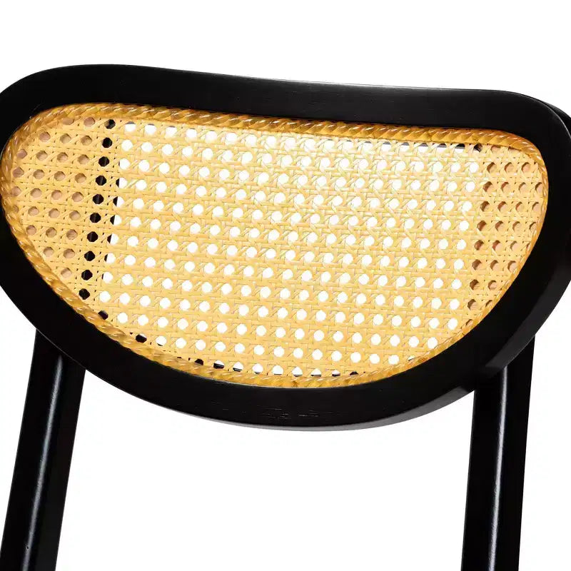 Set di 2 sgabelli da bar Baxton Studio Hesper in legno e rattan altezza bancone Marrone scuro/Marrone chiaro: seduta fissa da 61 cm, struttura in legno di gomma