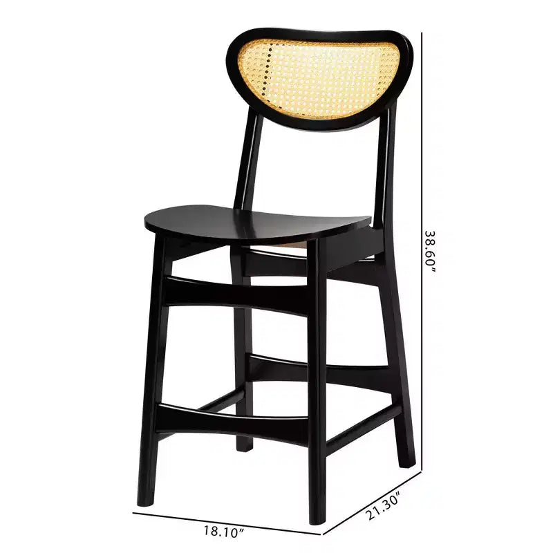 Set di 2 sgabelli da bar Baxton Studio Hesper in legno e rattan altezza bancone Marrone scuro/Marrone chiaro: seduta fissa da 61 cm, struttura in legno di gomma