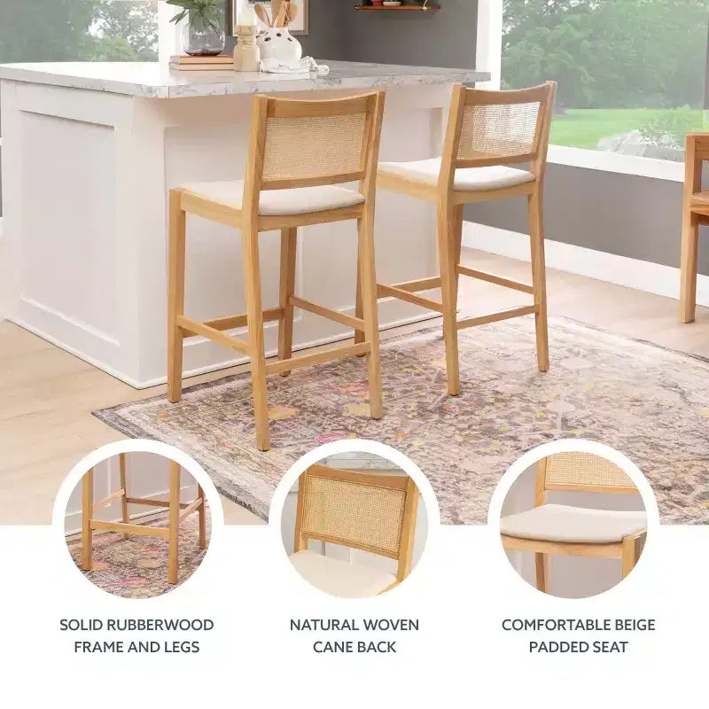 Set di 2 sgabelli da bar Powell Bessie Cane Natural