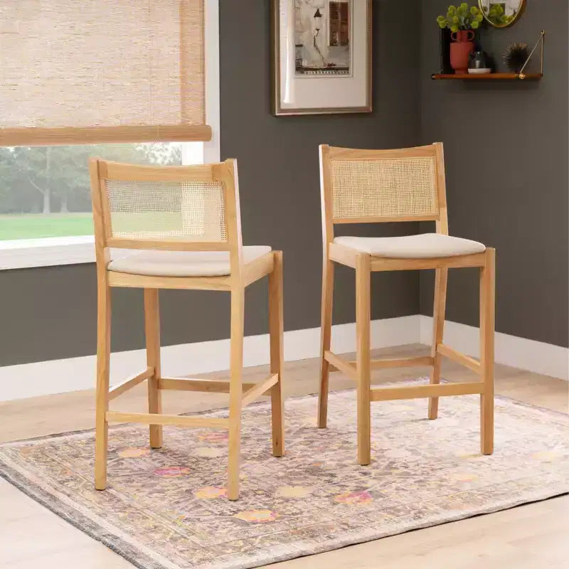 Set di 2 sgabelli da bar Powell Bessie Cane Natural