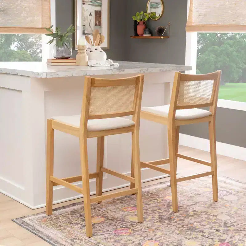 Set di 2 sgabelli da bar Powell Bessie Cane Natural