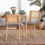 Baxton Studio 2pc Dannon Fabric and Wood Dining Chairs: Mid-Century, Upholstered, Angled Legs