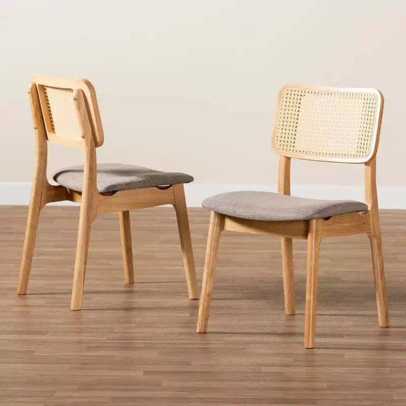 Baxton Studio Sedie da pranzo Dannon 2 pezzi in tessuto e legno: metà secolo, imbottite, gambe angolate