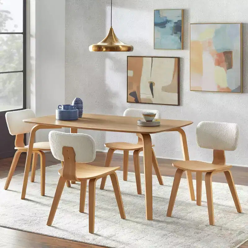 Lifestorey Set di 2 Sedie da Pranzo Sigrid Mid Century Modern Rovere Chiaro Naturale/Bianco: Poliestere Imbottito, Imbottitura in Schiuma, Struttura in Legno