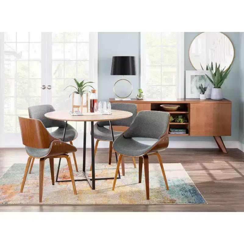 LumiSource Set of 2 Fabrizzi Dining Chairs Walnut/Gray: Mid-Century Modern, Upholstered, Wood Frame