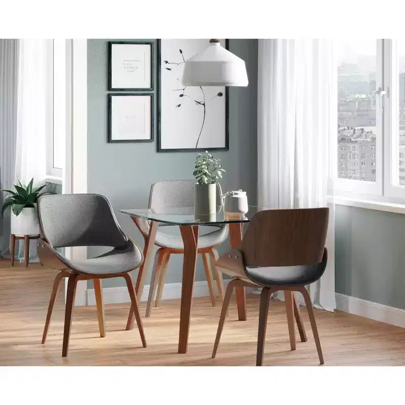LumiSource Set di 2 Sedie da Pranzo Fabrizzi Noce/Grigio: Metà Secolo Moderno, Imbottite, Struttura in Legno