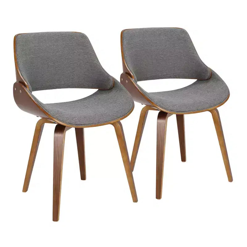 LumiSource Set di 2 Sedie da Pranzo Fabrizzi Noce/Grigio: Metà Secolo Moderno, Imbottite, Struttura in Legno