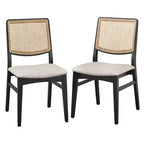 Lifestorey Set di 2 Sedie da Pranzo Gilcrest Moderne con Schienale in Cannetta Nero/Naturale: Mid-Century Modern, Struttura in Legno di Gomma, Rivestimento Grigio