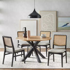 Lifestorey Set di 2 Sedie da Pranzo Gilcrest Moderne con Schienale in Cannetta Nero/Naturale: Mid-Century Modern, Struttura in Legno di Gomma, Rivestimento Grigio