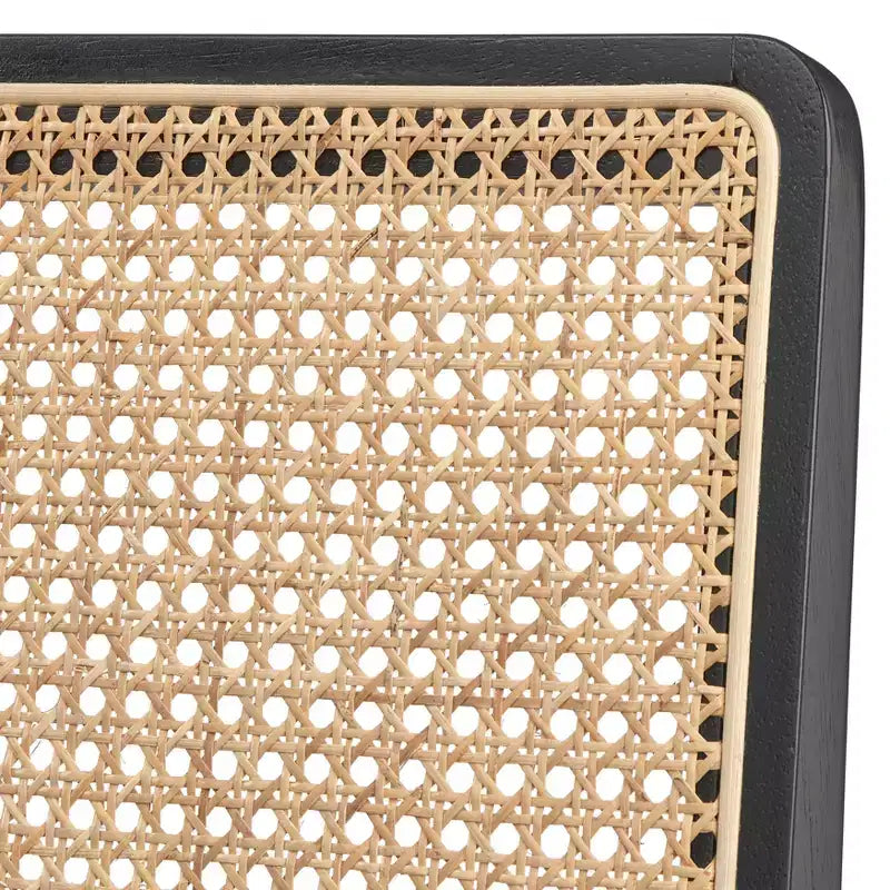 Lifestorey Set di 2 Sedie da Pranzo Gilcrest Moderne con Schienale in Cannetta Nero/Naturale: Mid-Century Modern, Struttura in Legno di Gomma, Rivestimento Grigio