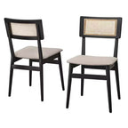 Lifestorey Whitney Sedia da Pranzo Mid Century Moderna in Legno Massello con Schienale in Cannetta Nero/Naturale/Grigio: Mid-Century Moderno, Struttura in Legno di Gomma, Set da 2