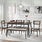 Lifestorey Whitney Sedia da Pranzo Mid Century Moderna in Legno Massello con Schienale in Cannetta Nero/Naturale/Grigio: Mid-Century Moderno, Struttura in Legno di Gomma, Set da 2