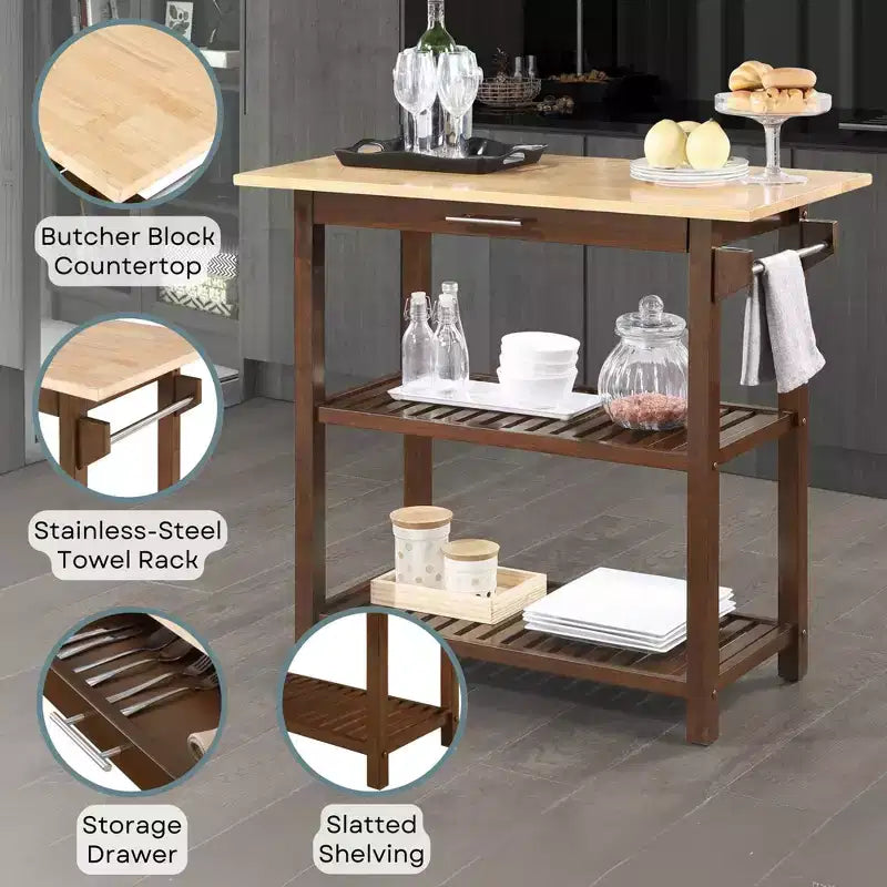 Breighton Home Designs2Go Isola per preparazione cucina a 3 livelli con cassetto in espresso/blocco macellaio