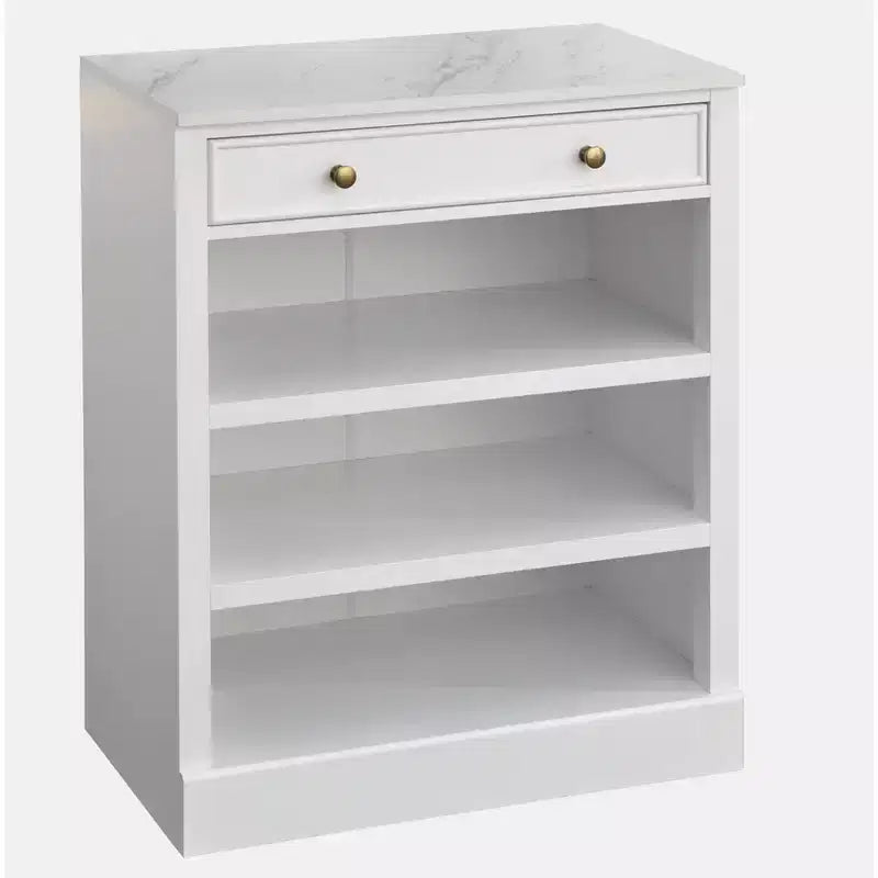 Lifestorey Monza Modular Cabinet with Faux Marble Top 1 Drawer and Shelves White: Brass Knobs, Faux Marble Top, MDF Storage Server