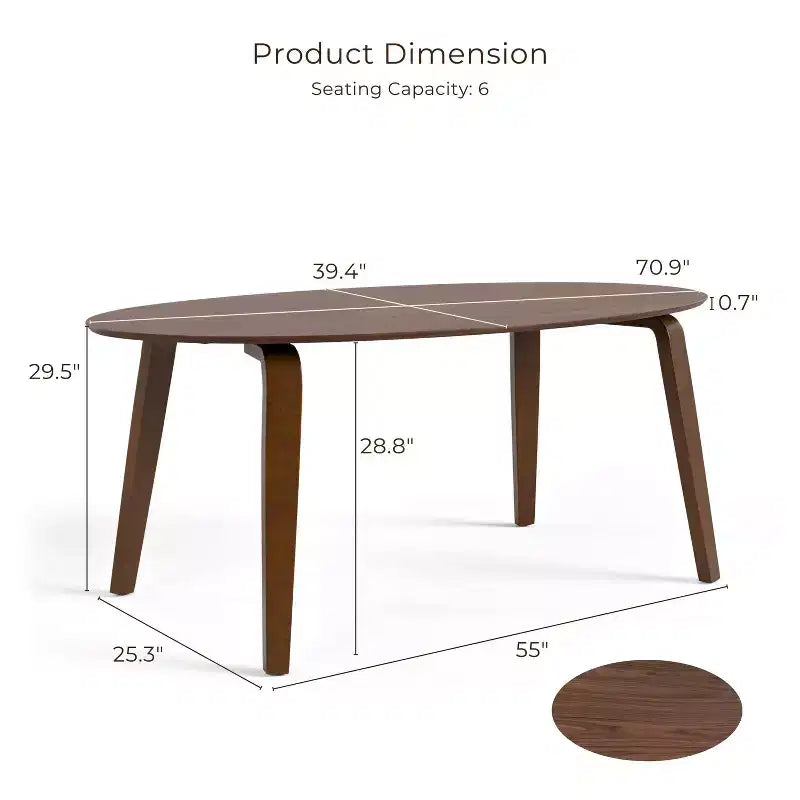 HOMES: Inside + Out Set da pranzo ovale Sandy Cove Mid-Century Modern 7 pezzi, noce