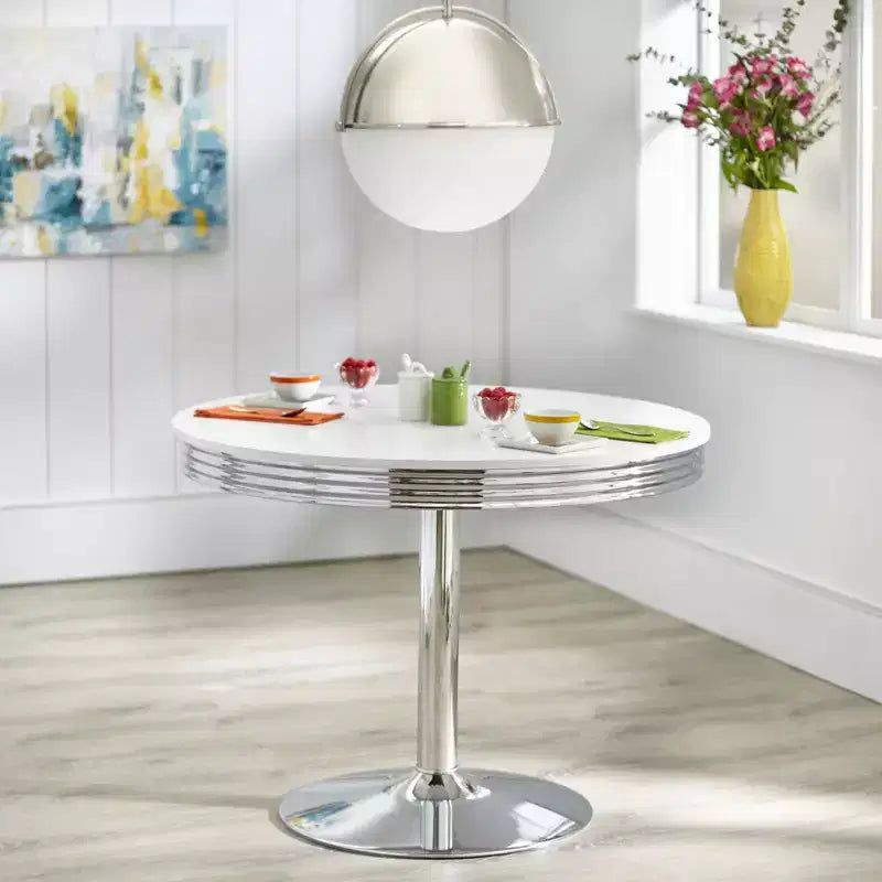 Set da pranzo retrò Torrance di Buylateral, 5 pezzi, con sedili imbottiti e schienali alti, bianco/cromo/grigio