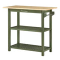 Breighton Home Designs2Go 3 Tier Butcher Block Kitchen Prep Island with Drawer in Dark Sage Green/Butcher Block